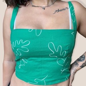 Green Cropped Linen Tank Top by Capulet